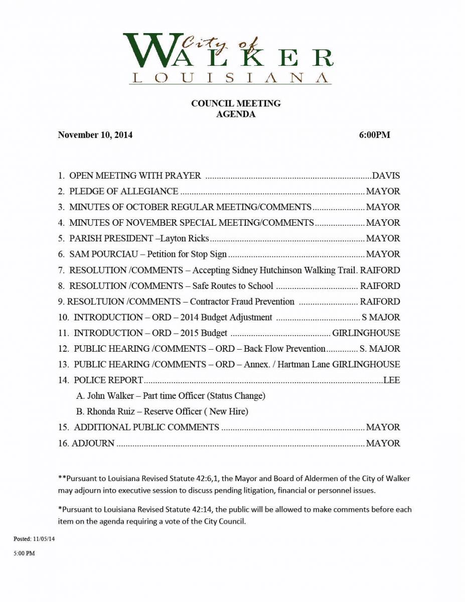 November 2014 Agenda